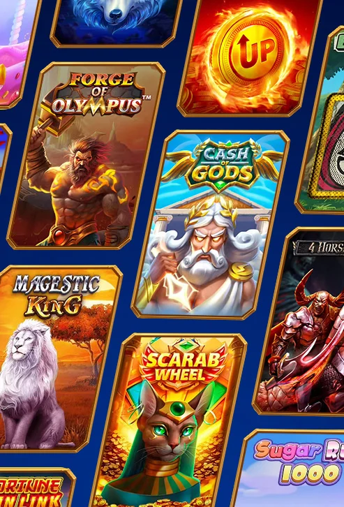 Slot-Kacheln u. a. Forge of Olympus, Cash of Gods und Scarab Wheel im Romibet-Portfolio